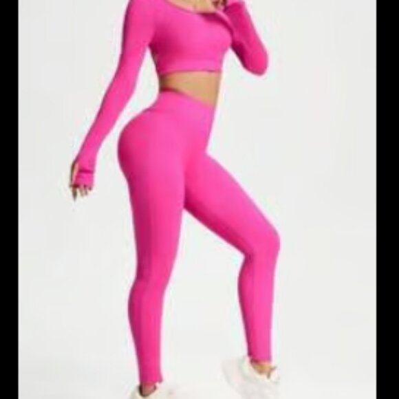 Leggings and Long Sleeve Crop Top Matching Set - Picture 4 of 6